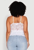 Womens Plus Size Floral Lace Caged Front Cami, White, Size 1X