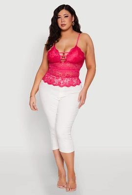 Womens Plus Floral Lace Caged Front Cami,