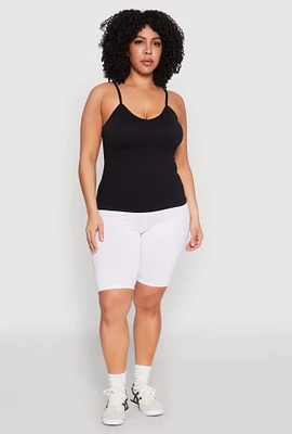 Womens Plus Size Seamless Ribbed V Neck Cami, Black, Size 1X-2X