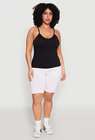 Womens Plus Size Seamless Ribbed V Neck Cami, Black, Size 1X-2X