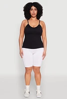 Womens Plus Size Seamless Ribbed V Neck Cami, Black, Size 1X-2X