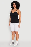 Womens Plus Size Seamless Ribbed V Neck Cami, Black, Size 1X-2X