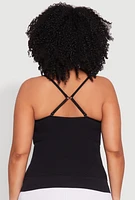 Womens Plus Size Seamless Ribbed V Neck Cami, Black, Size 1X-2X