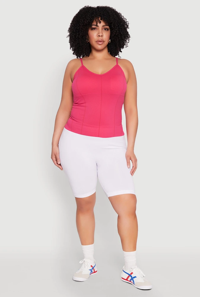 Womens Plus Size Seamless Ribbed V Neck Cami, Pink, Size 1X-2X