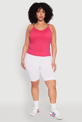 Womens Plus Size Seamless Ribbed V Neck Cami, Pink, Size 1X-2X