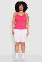 Womens Plus Size Seamless Ribbed V Neck Cami, Pink, Size 1X-2X