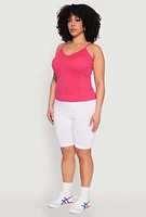 Womens Plus Size Seamless Ribbed V Neck Cami, Pink, Size 1X-2X