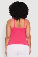 Womens Plus Size Seamless Ribbed V Neck Cami, Pink, Size 1X-2X