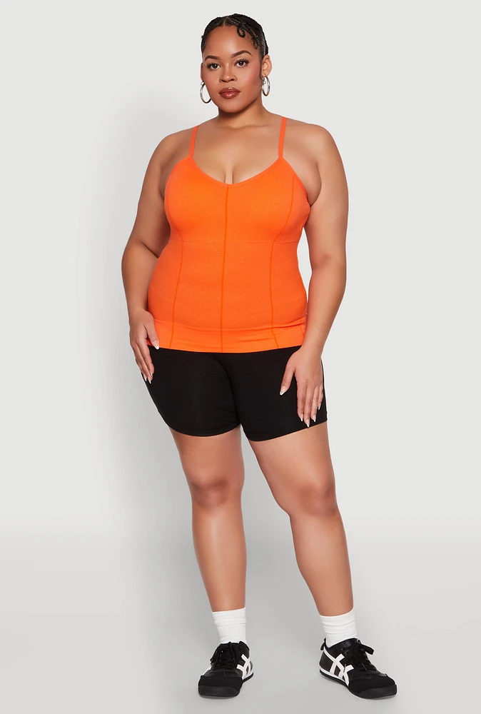 Womens Plus Size Seamless Ribbed V Neck Cami, Orange, Size 1X-2X