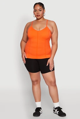 Womens Plus Size Seamless Ribbed V Neck Cami, Orange, Size 1X-2X