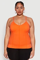 Womens Plus Size Seamless Ribbed V Neck Cami, Orange, Size 1X-2X