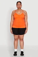 Womens Plus Size Seamless Ribbed V Neck Cami, Orange, Size 1X-2X