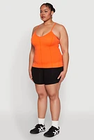Womens Plus Size Seamless Ribbed V Neck Cami, Orange, Size 1X-2X