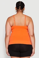Womens Plus Size Seamless Ribbed V Neck Cami, Orange, Size 1X-2X