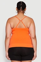 Womens Plus Size Seamless Ribbed V Neck Cami, Orange, Size 1X-2X