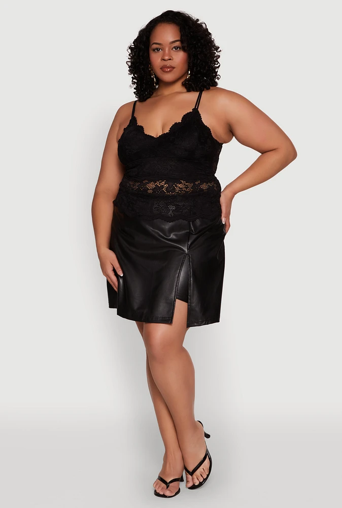 Womens Plus Size Floral Lace Scoop Neck Cami, Black, Size 3X
