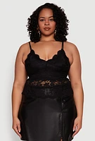 Womens Plus Size Floral Lace Scoop Neck Cami, Black, Size 3X