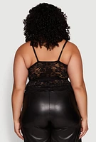 Womens Plus Size Floral Lace Scoop Neck Cami, Black, Size 3X