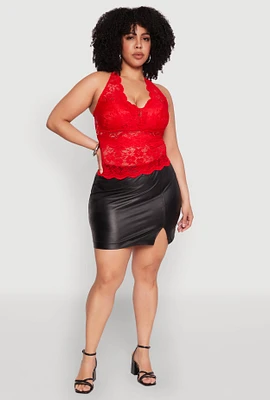 Womens Plus Size Scalloped Floral Lace Tank Top, Red, Size 1X