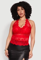 Womens Plus Size Scalloped Floral Lace Tank Top, Red, Size 1X