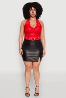 Womens Plus Size Scalloped Floral Lace Tank Top, Red, Size 1X