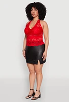 Womens Plus Size Scalloped Floral Lace Tank Top, Red, Size 1X