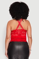 Womens Plus Size Scalloped Floral Lace Tank Top, Red, Size 1X