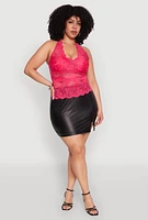 Womens Plus Size Scalloped Floral Lace Tank Top, Pink, Size 3X