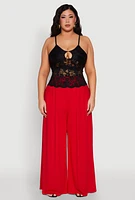 Womens Plus Size Floral Lace Keyhole Cami, Black, Size 1X