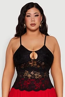 Womens Plus Size Floral Lace Keyhole Cami, Black, Size 1X
