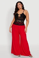 Womens Plus Size Floral Lace Keyhole Cami, Black, Size 1X