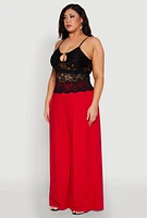 Womens Plus Size Floral Lace Keyhole Cami, Black, Size 1X