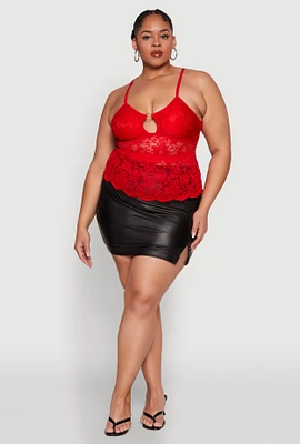 Womens Plus Floral Lace Keyhole Cami,