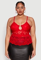 Womens Plus Floral Lace Keyhole Cami,