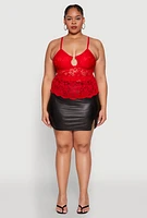 Womens Plus Floral Lace Keyhole Cami,