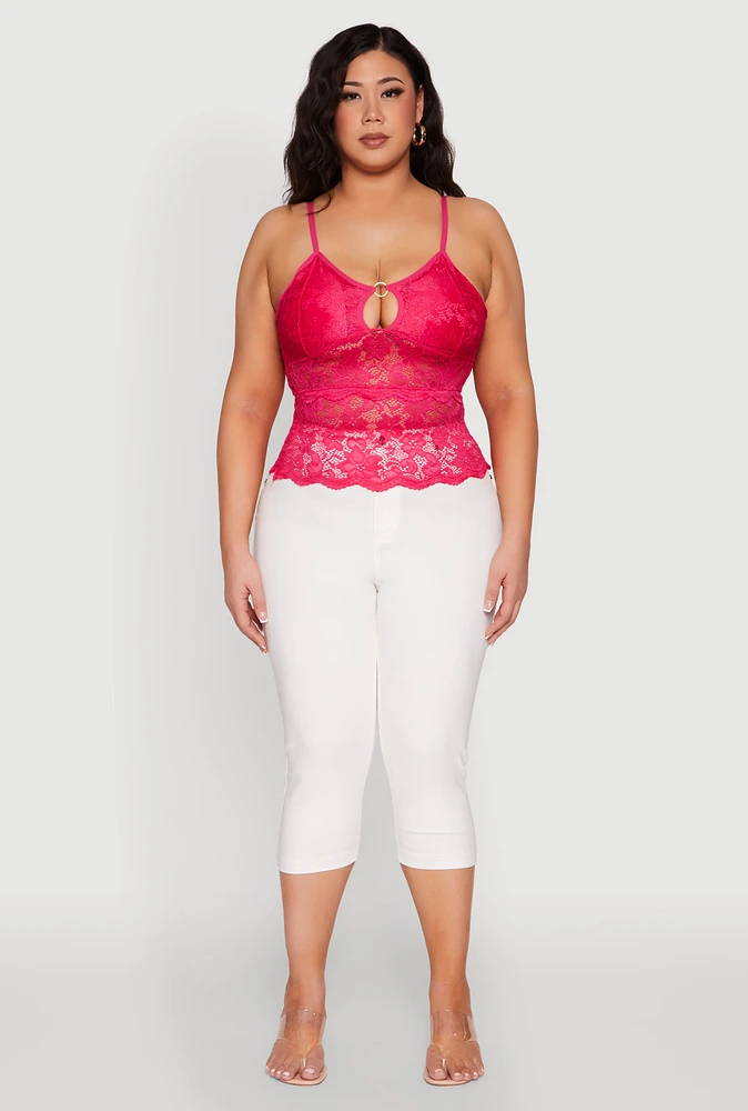Womens Plus Floral Lace Keyhole Cami,