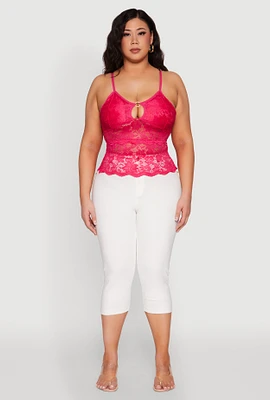Womens Plus Floral Lace Keyhole Cami,
