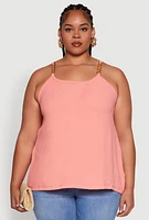 Womens Plus Size Crepe Knit Cami with Chain Strap and Scoop Neck, Orange, Size 2X