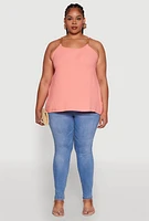 Womens Plus Size Crepe Knit Cami with Chain Strap and Scoop Neck, Orange, Size 2X