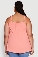 Womens Plus Size Crepe Knit Cami with Chain Strap and Scoop Neck, Orange, Size 2X