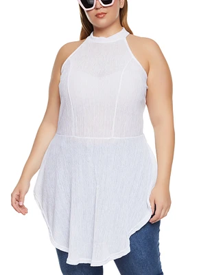 Womens Plus Size High Neck Sleeveless Tunic Top, White, Size 2X