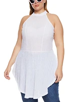 Womens Plus Size High Neck Sleeveless Tunic Top, White, Size 2X