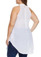 Womens Plus Size High Neck Sleeveless Tunic Top, White, Size 2X