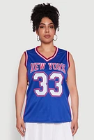 Womens Plus Size Graphic Basketball Jersey, Blue, Size 1X