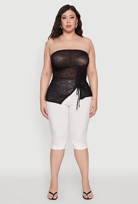Womens Plus Sheer Ruched Drawstring Tube Top, 3X