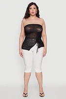 Womens Plus Sheer Ruched Drawstring Tube Top,