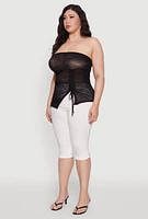 Womens Plus Sheer Ruched Drawstring Tube Top, 3X