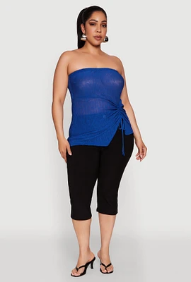 Womens Plus Sheer Ruched Drawstring Tube Top,