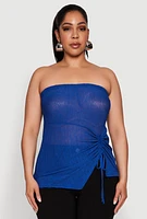 Womens Plus Sheer Ruched Drawstring Tube Top, 3X