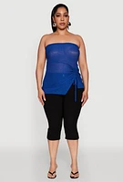 Womens Plus Sheer Ruched Drawstring Tube Top, 3X